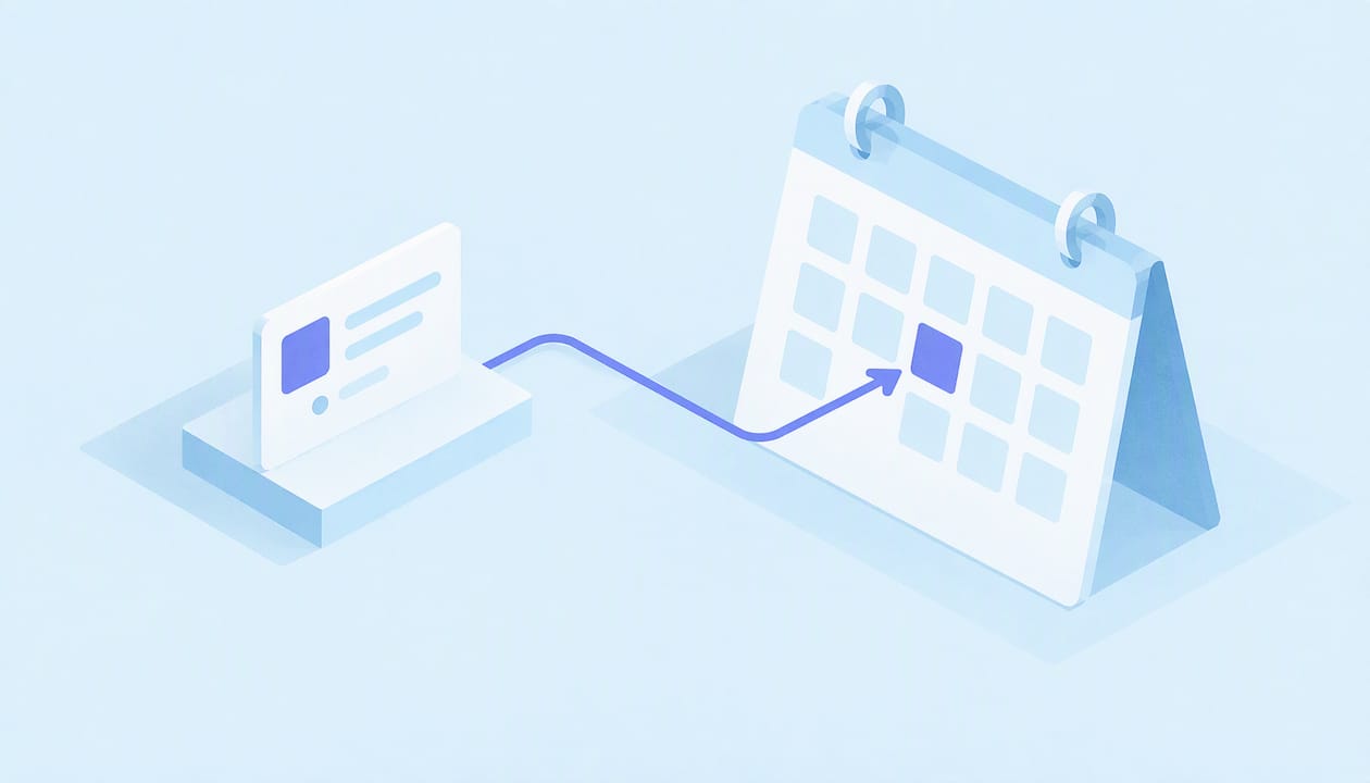 Geometric event card moving toward a calendar